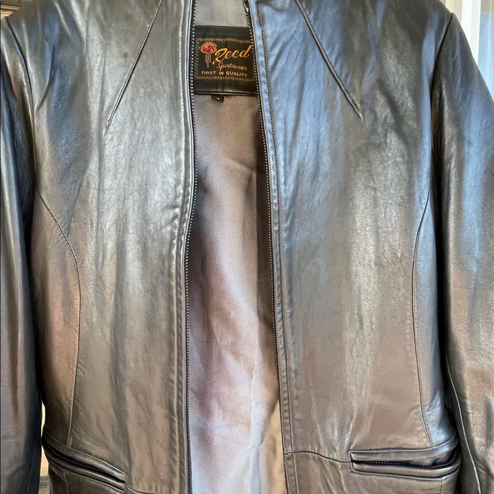 Reed, beautiful black leather dress jacket. Size M. Light weight.